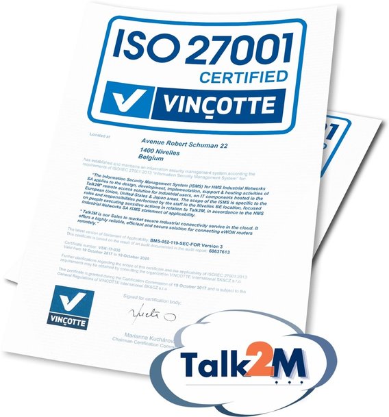 HMS recebe certificação ISO27001 pelo produto eWON® Talk2M